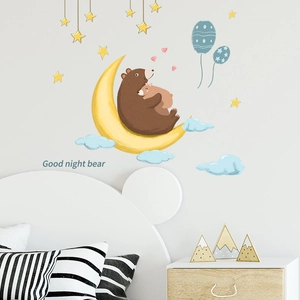 Cartoon good night bear wall decals with moon and stars for kids room wall decor