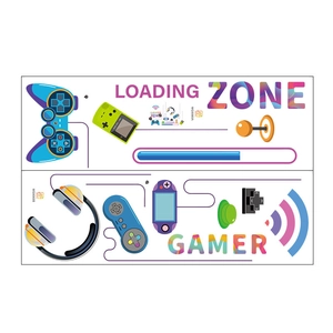 Detail view of game controller and headset wall stickers for gamer room decor