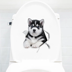 Sticker mural 3D réaliste chien husky pour toilettes ou voiture décoration DIY