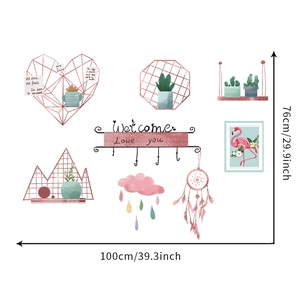Détails des stickers muraux flamant rose nordique et attrape-rêves avec dimensions