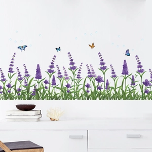 Lavender and butterfly self-adhesive baseboard wall stickers for home decoration