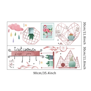 Détail du plan de pose des stickers muraux flamant rose nordique avec attrape-rêves