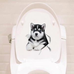 Sticker mural 3D réaliste chiot husky effet trou fissuré pour décoration maison DIY