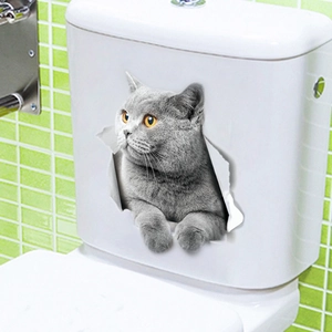 Adesivo murale 3D gatto British Shorthair grigio realistico per decoro WC e muri