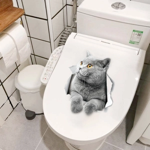 Adesivo 3D realistico gatto British Shorthair grigio per WC e decorazione fai-da-te