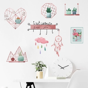 Stickers Muraux Nordic Ins Flamant Rose Attrape-Rêves PVC Plante en Pot Géométrique DIY Décoration Maison Pour Salon Chambre