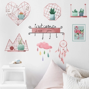Stickers muraux nordiques avec flamant rose et attrape-rêves pour décoration