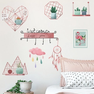 Stickers muraux nordiques avec flamant rose et attrape-rêves pour chambre à coucher