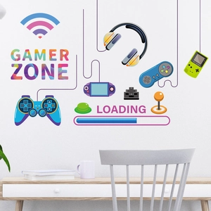 Gamer zone wall sticker set with controller and headset icons for gaming room decor