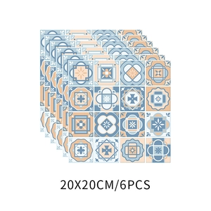 Detail of 20x20cm self-adhesive Moroccan mandala tile stickers with blue and orange patterns