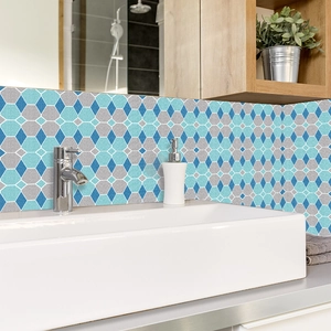 Autocollants de carreaux mosaïque géométriques bleu et gris pour cuisine et salle de bain