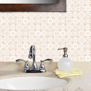 Pink and white geometric flower self-adhesive tile stickers for kitchen and bathroom walls