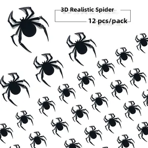 Detailed view of 12-piece set 3D realistic spider wall stickers with flexible PVC legs