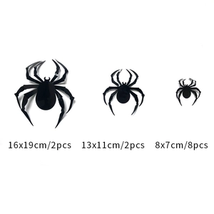 Set of 12 3D black spider wall decals for Halloween home decoration in three various sizes