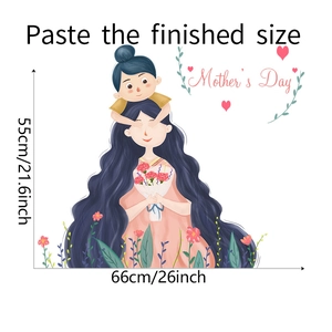 Dimensions détaillées du sticker mural fête des mères avec illustration mère et fille