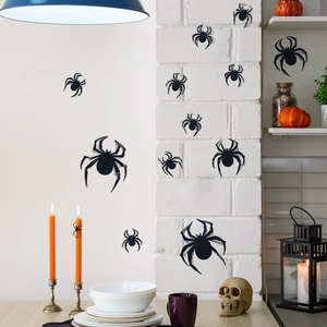Realistic 3D black spider wall stickers for Halloween home decor in various sizes