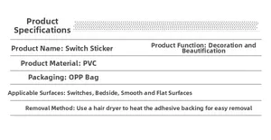 Detailed specification chart for cartoon alien PVC wall stickers and light switch decals