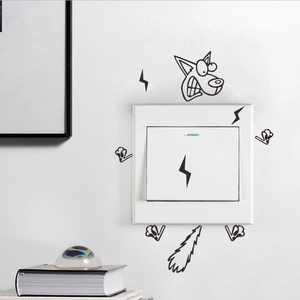 Humorous Cartoon Dog Electric Shock Switch Sticker Removable PVC Waterproof Wall Decal For Living Room Bedroom Home Decor