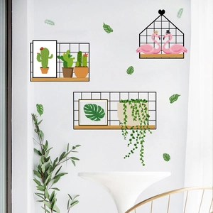 Modern wall stickers with cactus and flamingo designs for home interior decoration
