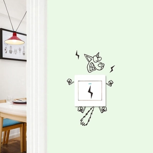 Cartoon dog wall sticker for light switch decor with a funny electric shock design