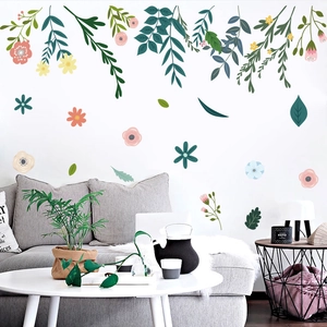 Green leaves and flower wall stickers set for bedroom and living room wall decoration