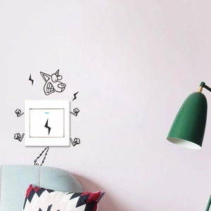 Cartoon dog wall sticker for light switch decor featuring lightning and paw prints