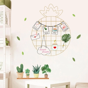 Detail of creative pineapple grid wall stickers with cartoon animal cards and sweet dreams quote