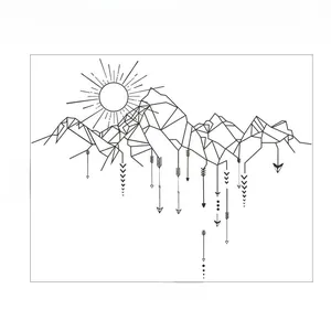 Schéma détaillé des dimensions du sticker mural montagne géométrique, 140x110cm