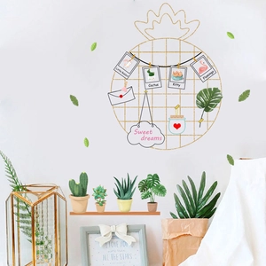 Pineapple mesh grid photo wall stickers with cute cartoon animal and plant illustrations