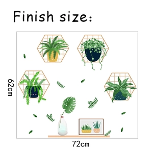 Wall sticker set with hexagonal plants and dimensions showing 72cm width and 62cm height