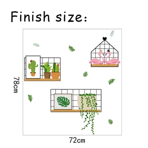 Finish size guide of flamingo and potted plants wall decals measuring 78cm by 72cm