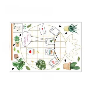 Detail of pineapple grid wall sticker with green plants for home decoration 40x60cm