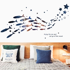 Harajuku dream starry sky fish wall decals for kids room with inspirational quote