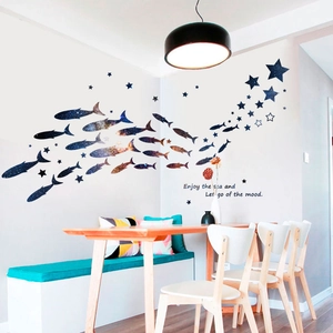 Starry galaxy sea fish wall decals for dining room and nursery room home decoration