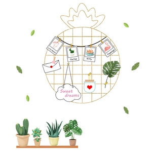 Pineapple grid iron frame wall sticker with polaroid photos and potted plants decoration