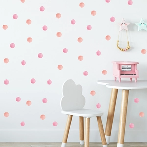 Pink and orange watercolor polka dot wall stickers for nursery and children's room decoration