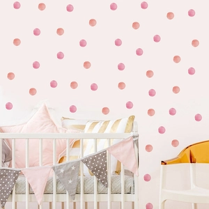 Pink and orange watercolor polka dot wall stickers for nursery and bedroom wall decoration