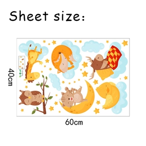 Detail view of cartoon animal wall stickers with size 60cm x 40cm and Fx64121 SKU