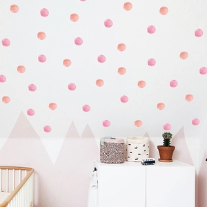 Watercolor Pink Polka Dot Wall Stickers For Kids Nursery Room Decor Minimalist PVC Removable Circle Dot DIY Wall Decal