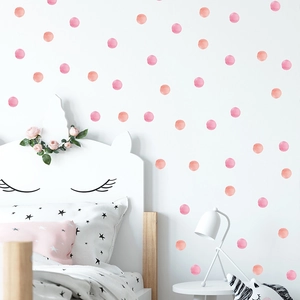 Watercolor pink dot wall stickers for kids room decor with pastel polka dot patterns