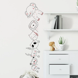 Cartoon animal stack wall decals for kids room with elephant and lion hand-drawn illustrations