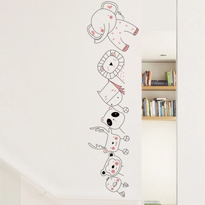 Vertical cartoon animal stack wall decal featuring elephant and lion for kids room