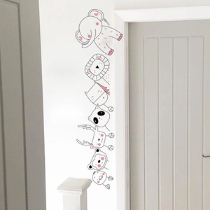 Cartoon Animals Stacking Wall Stickers PVC Decal For Childrens Room Kindergarten Nursery Decor Cute Elephant Lion Panda Pattern