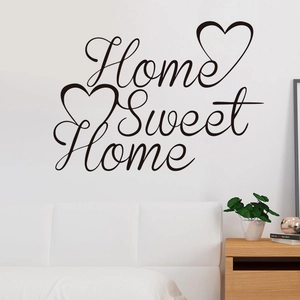 Home Sweet Home black cursive vinyl wall decal with hearts for cozy bedroom decor