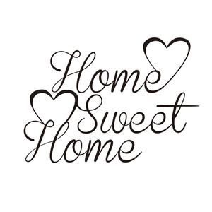 Detail of Home Sweet Home wall sticker with black elegant cursive font and tiny hearts