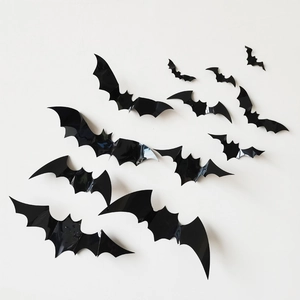 3D black PVC bat wall stickers set for Halloween home decor on a white background
