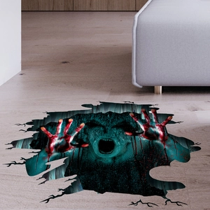 3D Halloween screaming zombie hand floor sticker for spooky home entrance decor