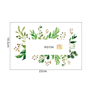 Detail view of KG154 botanical switch sticker with watercolor green leaves measuring 22x14.5cm