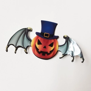 3D Halloween wall sticker featuring a pumpkin with wizard hat and bat wings
