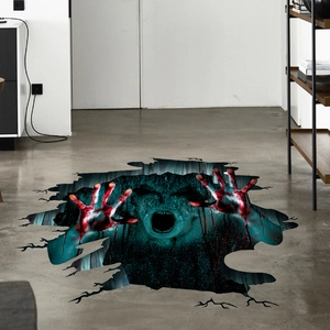 3D Halloween floor sticker featuring a screaming zombie ghost crawling from cracked ground